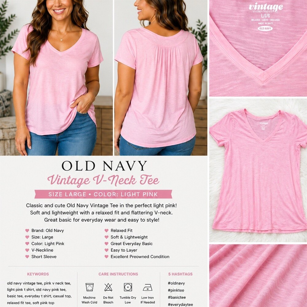 Old Navy T-Shirt Womens Size L Light Pink V-Neck Short Sleeve Relaxed Fit